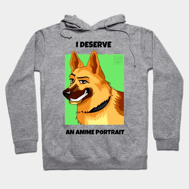 German Shepherd Dog: Anime Cartoon Portrait Hoodie by elkingrueso